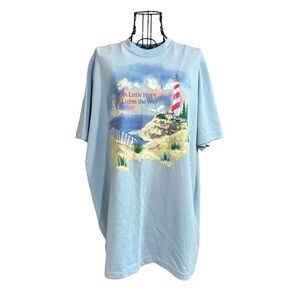 Vintage Hunters Run Painted Lighthouse Hope T-shirt Blue Size Large